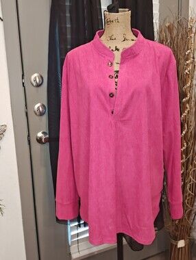 SHEIN Bright Pink Split-Neck Button Tunic